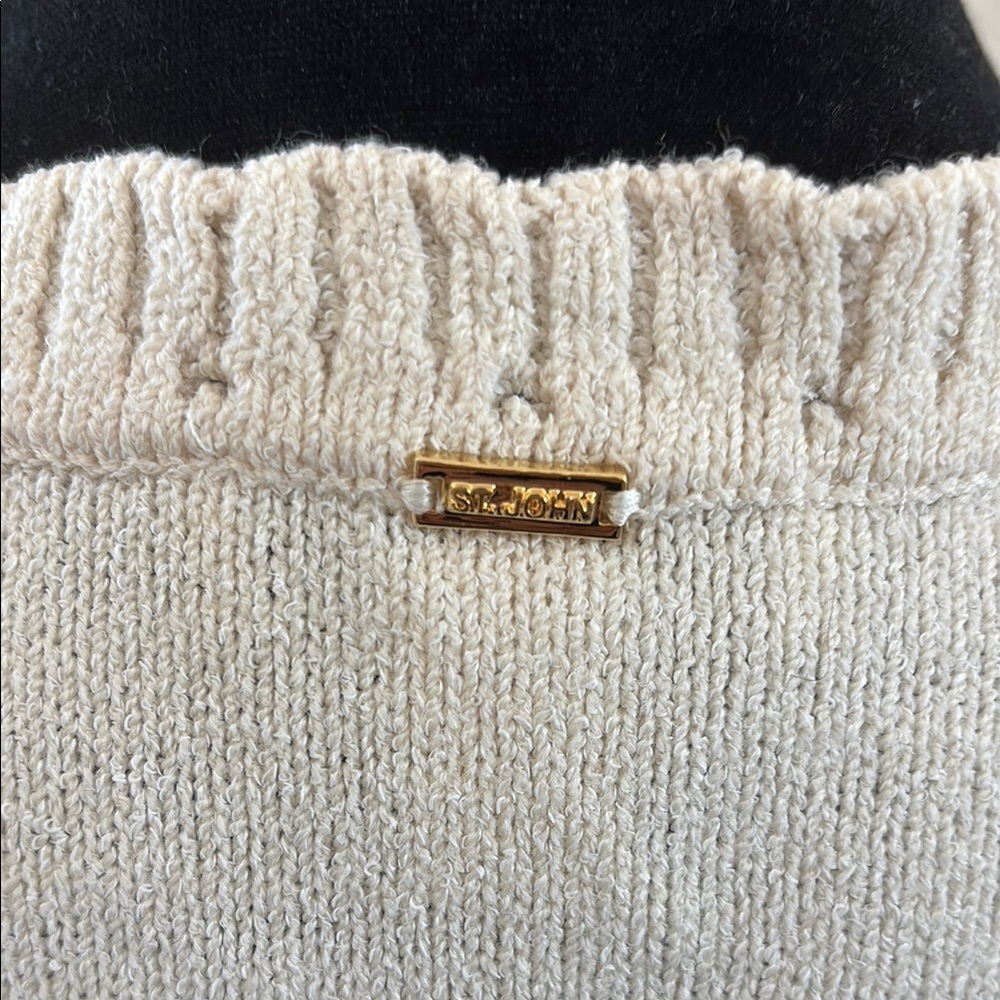St. John Cream Zipper Wool Cardigan with Cable Knit Design - Picture 7 of 13